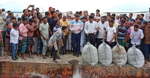 মেহেন্দিগঞ্জে নদী ভাঙ্গন রোধে জিও ব্যাগ প্রকল্পের উদ্বোধন