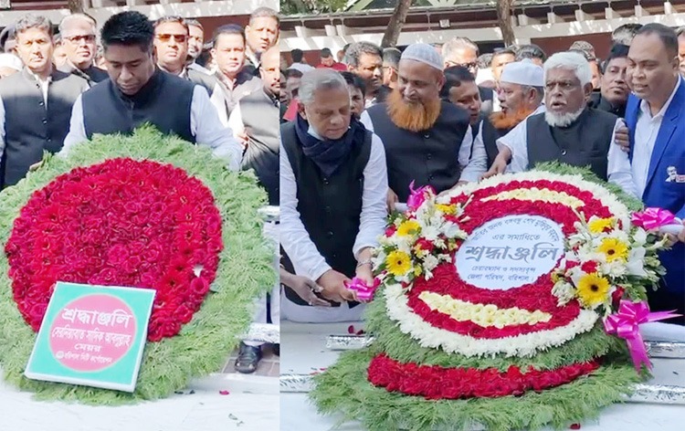 টুঙ্গিপাড়ায় বঙ্গবন্ধুর সমাধিতে বরিশাল সিটি মেয়র জেলা পরিষদ চেয়ারম্যানের শ্রদ্ধা