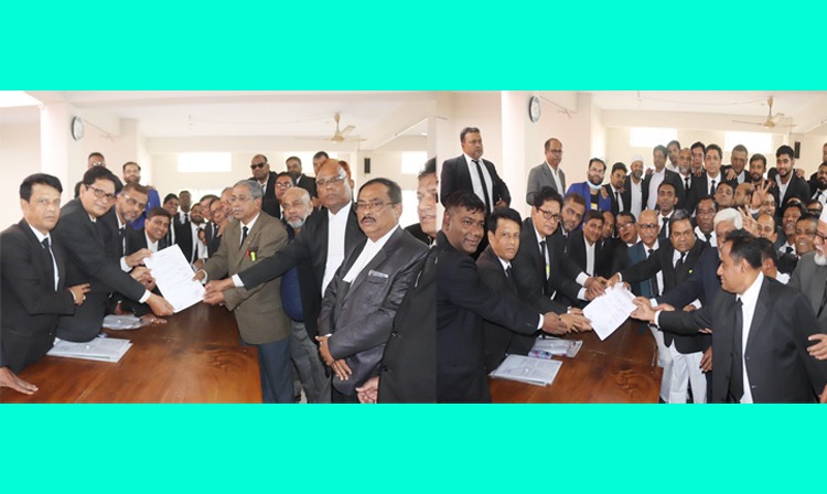 বরিশাল আইনজীবী সমিতি নির্বাচনে প্রার্থীদের মনোনয়নপত্র জমা